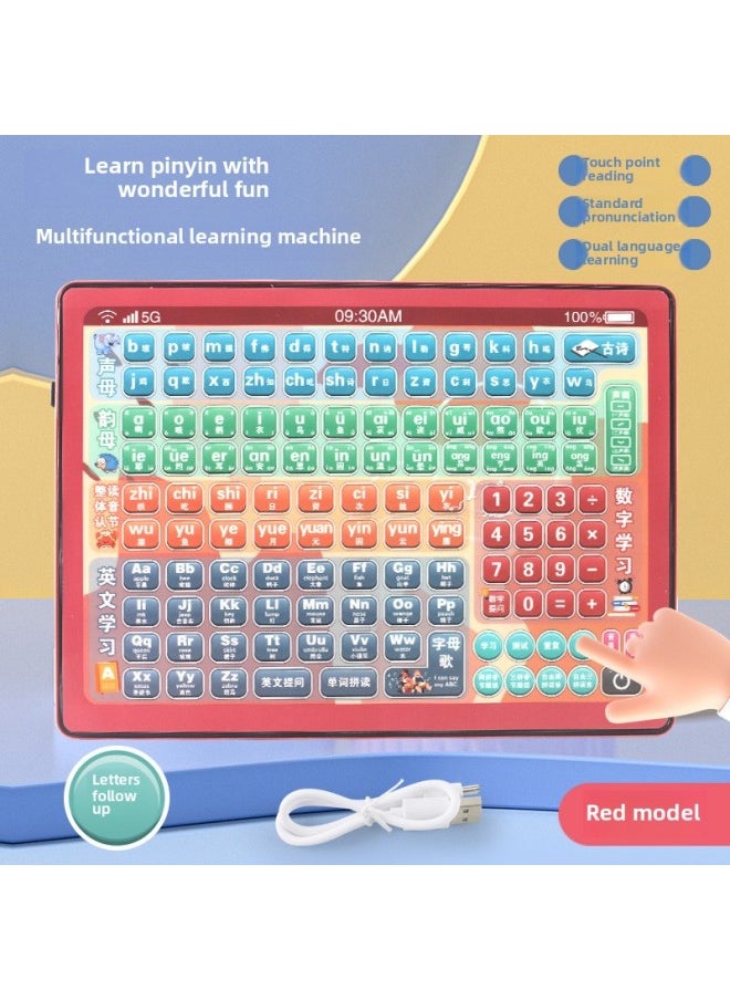 Children's Educational Grade One Tablet Reading Machine Rechargeable Learning Machine Three-in-one Spelling Training Early Education Learning Machine-Color:133 Watermelon Red And Pinyin Watch