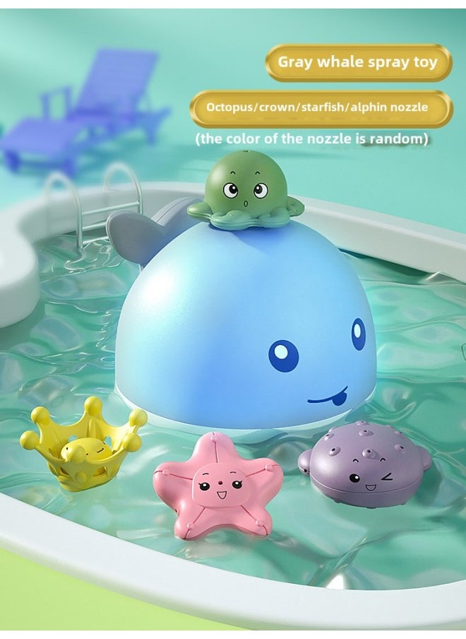 Baby Bath Water Play Toy Automatic Induction Water Spray Ball Small Whale Light Baby Bathroom Amphibious-Color: Swimming Water Spray Little Gray Whale + Cartoon Nozzle