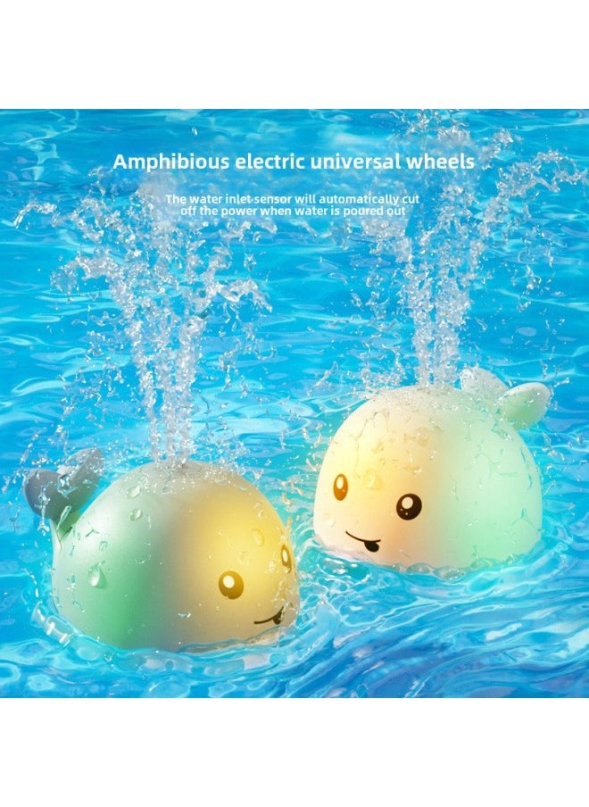 Baby Bath Water Play Toy Automatic Induction Water Spray Ball Small Whale Light Baby Bathroom Amphibious-Color: Swimming Water Spray Little Gray Whale + Cartoon Nozzle
