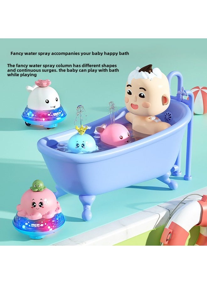Baby Bath Water Play Toy Automatic Induction Water Spray Ball Small Whale Light Baby Bathroom Amphibious-Color: Swimming Water Spray Little Gray Whale + Cartoon Nozzle