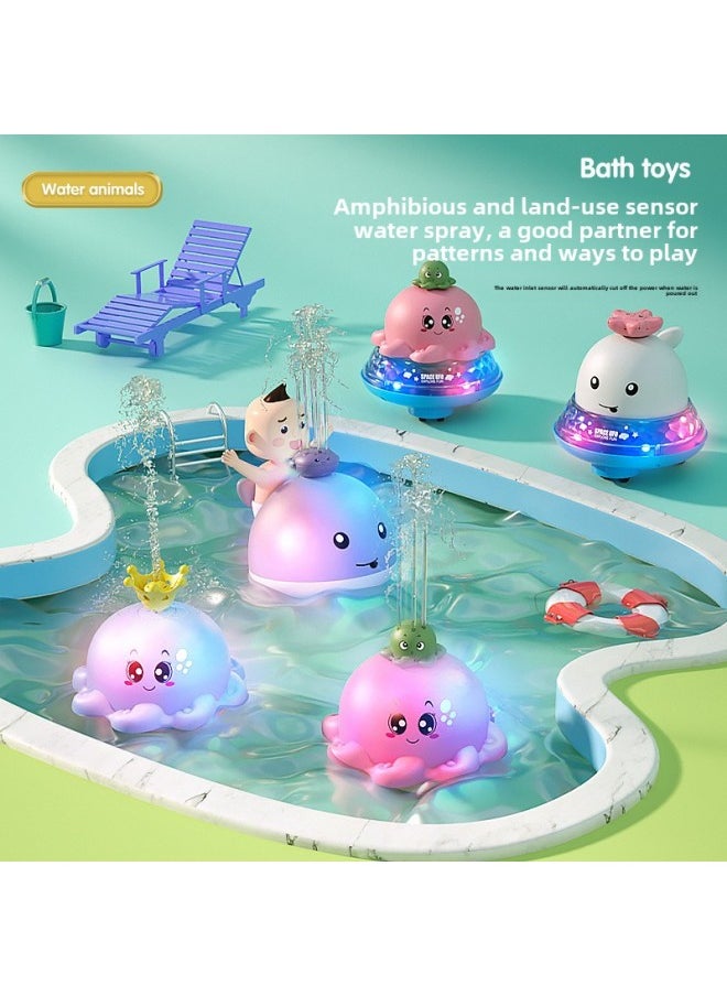 Baby Bath Water Play Toy Automatic Induction Water Spray Ball Small Whale Light Baby Bathroom Amphibious-Color: Swimming Water Spray Little Gray Whale + Cartoon Nozzle