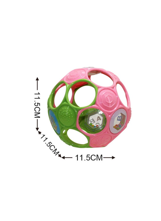 Infants 0-3 Years Old Comfort Education Toys Hand Grip Ball Rattle Hole Ball Soft Rubber Ball-Color:Large Soft Rubber [pink Green] 3703