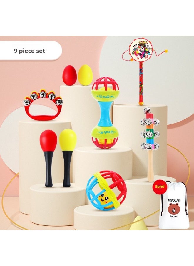 Newborn Early Education Toys Baby 0-1 Year Old Educational Early Education 6-Hand Bell 0-3 Months 12 Months Baby Small Months-Color:[High Matching] 9-piece Set (suitable For 0-12 Months) To Send Storage Bag