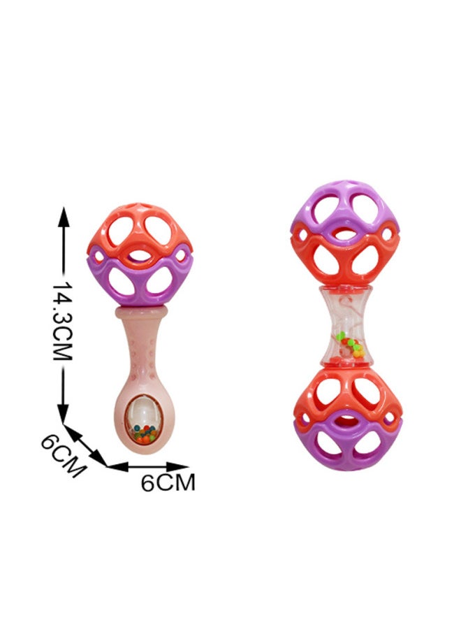 Infants 0-3 Years Old Comfort Education Toys Hand Grip Ball Rattle Hole Ball Soft Rubber Ball-Color:Single Double Rattles [purple] 3205