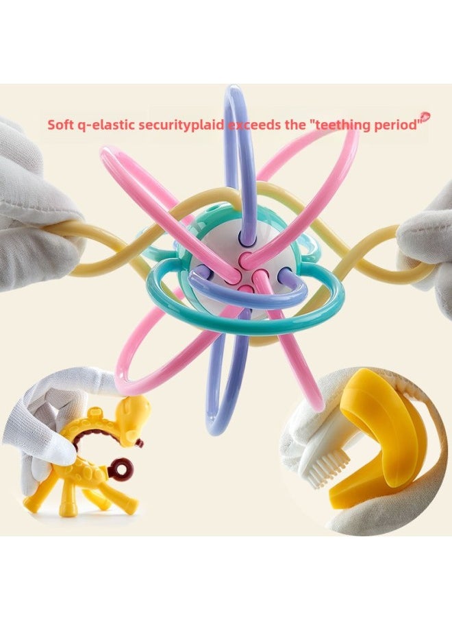 Baby Teether Teether Teether Stick Baby Bite Manhattan Hand Ball Toy Teether Silicone Boiled Deer-Color:Hand Ball + Banana + Strawberry + Orange + Chain + Storage Box