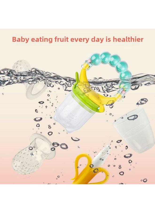 Baby Teether Teether Teether Stick Baby Bite Manhattan Hand Ball Toy Teether Silicone Boiled Deer-Color:Hand Ball + Banana + Strawberry + Orange + Chain + Storage Box