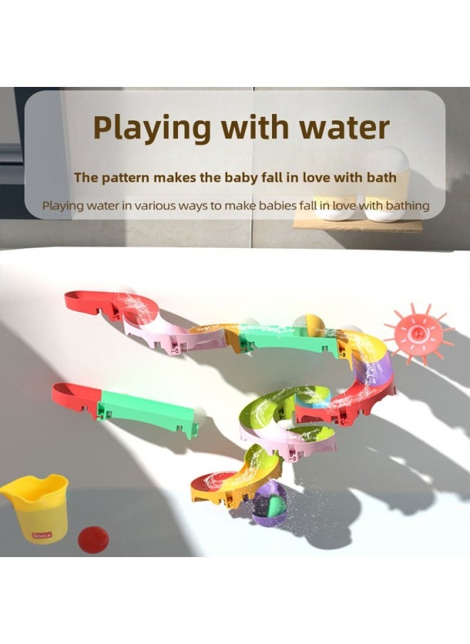 Assembled Track Water Slippery Ball Soft Rubber Baby Bathroom Bath Children's Toys-Color:Soft Track English Color Box (32PCS)