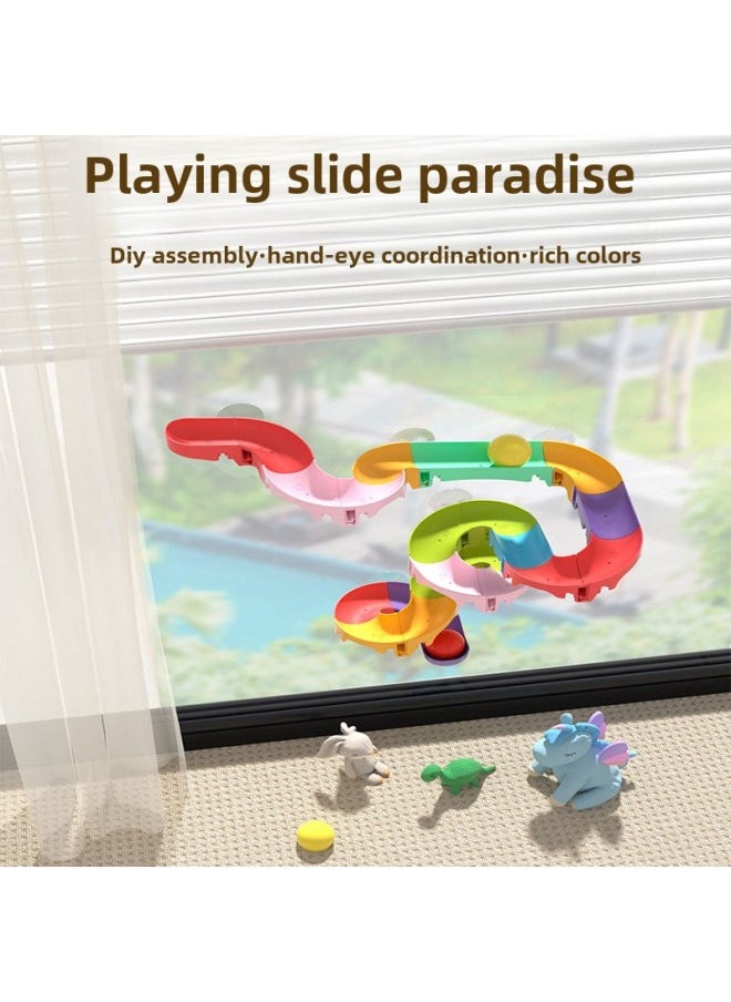 Assembled Track Water Slippery Ball Soft Rubber Baby Bathroom Bath Children's Toys-Color:Soft Track English Color Box (32PCS)