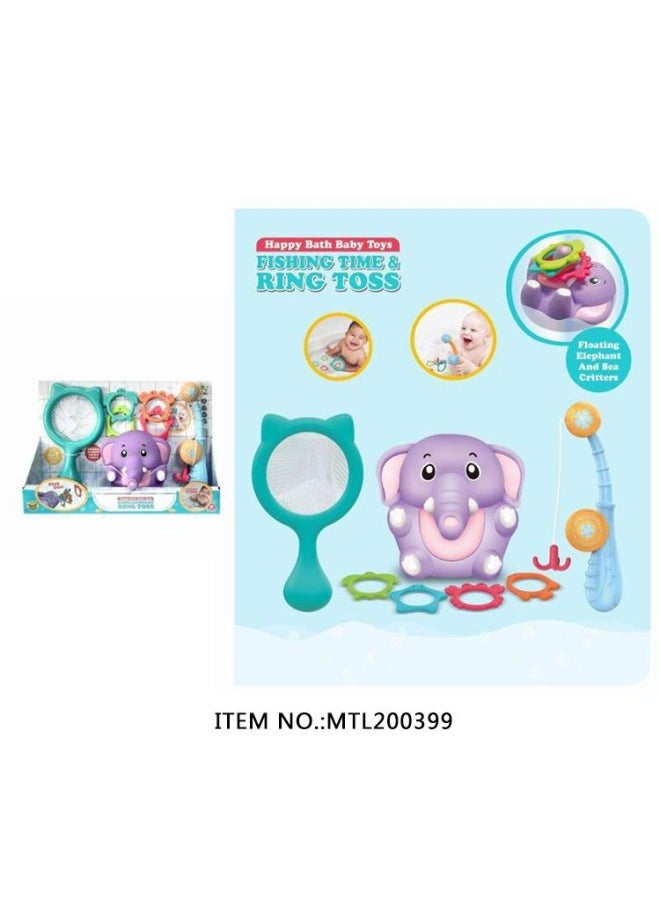 Baby Bath Toy Educational Elephant Throwing Ring Bath Set Infant Interactive Toy-Color:Baby Elephant Padding Loop Bath Set