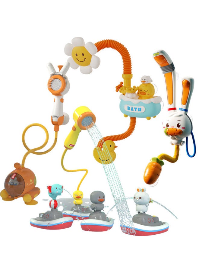 Baby Yellow Duck Bath Toy Baby Play Radish Submarine Shower Head Bathroom Rabbit Shower Head-Color:Spray Boat (no Shower) Ordinary