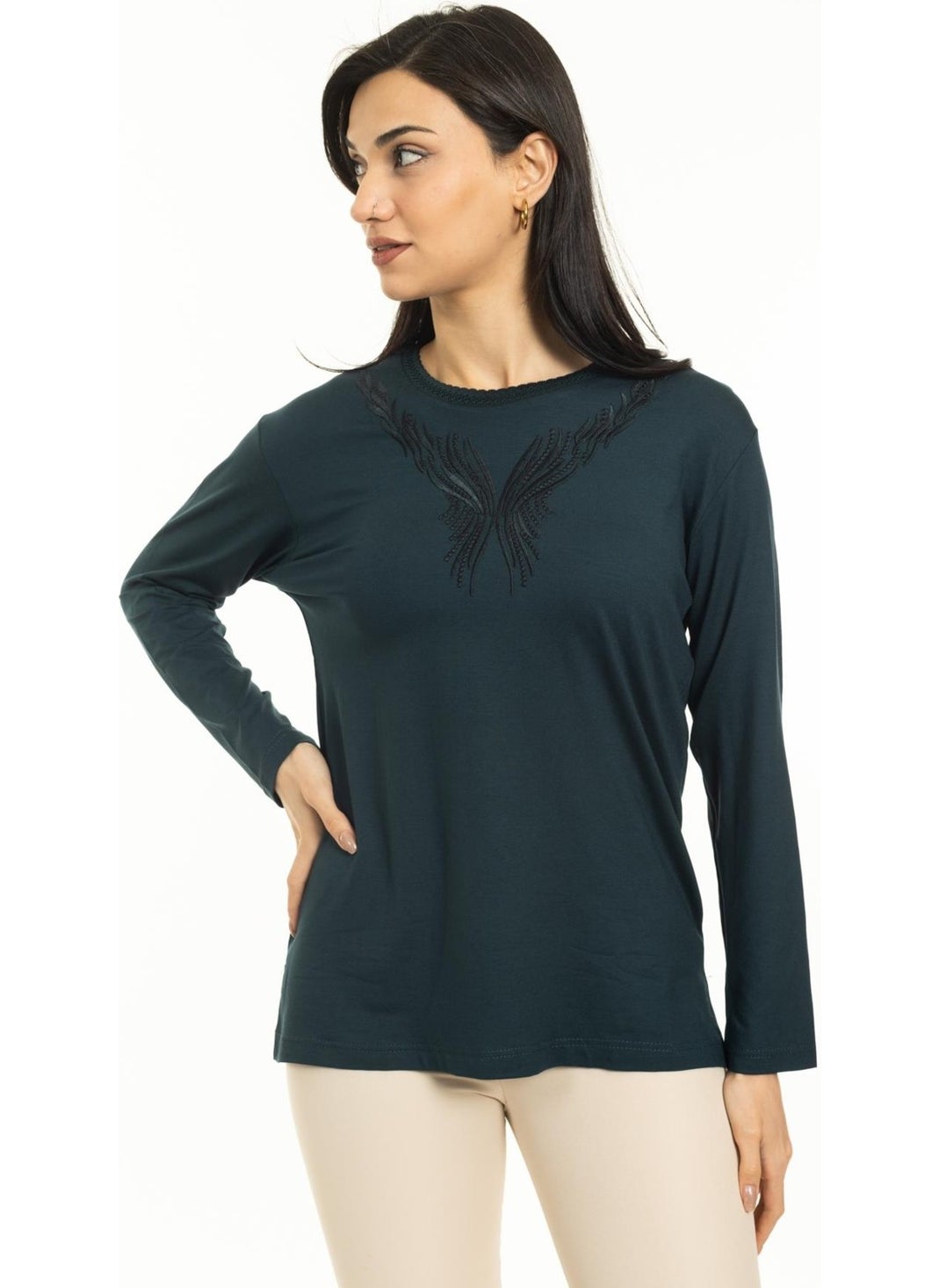 New Season Women Middle Age and Above New Pattern Knitwear Collar Lycra Mother Combed Cotton Blouse 30520