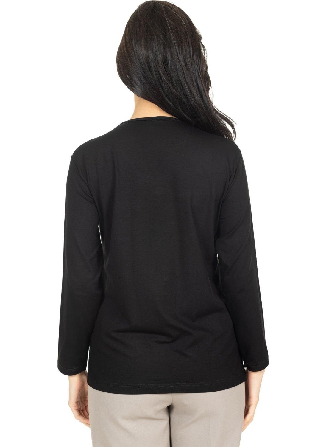 Women Middle Age and Above New Model V Neck Stone Embroidered Mother's Combed Cotton Blouse 30560