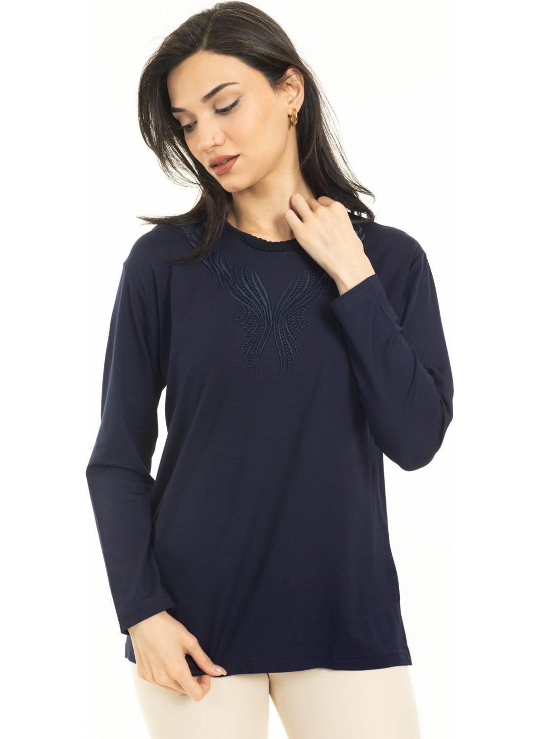 New Season Women Middle Age and Above New Pattern Knitwear Collar Lycra Mother Combed Cotton Blouse 30520
