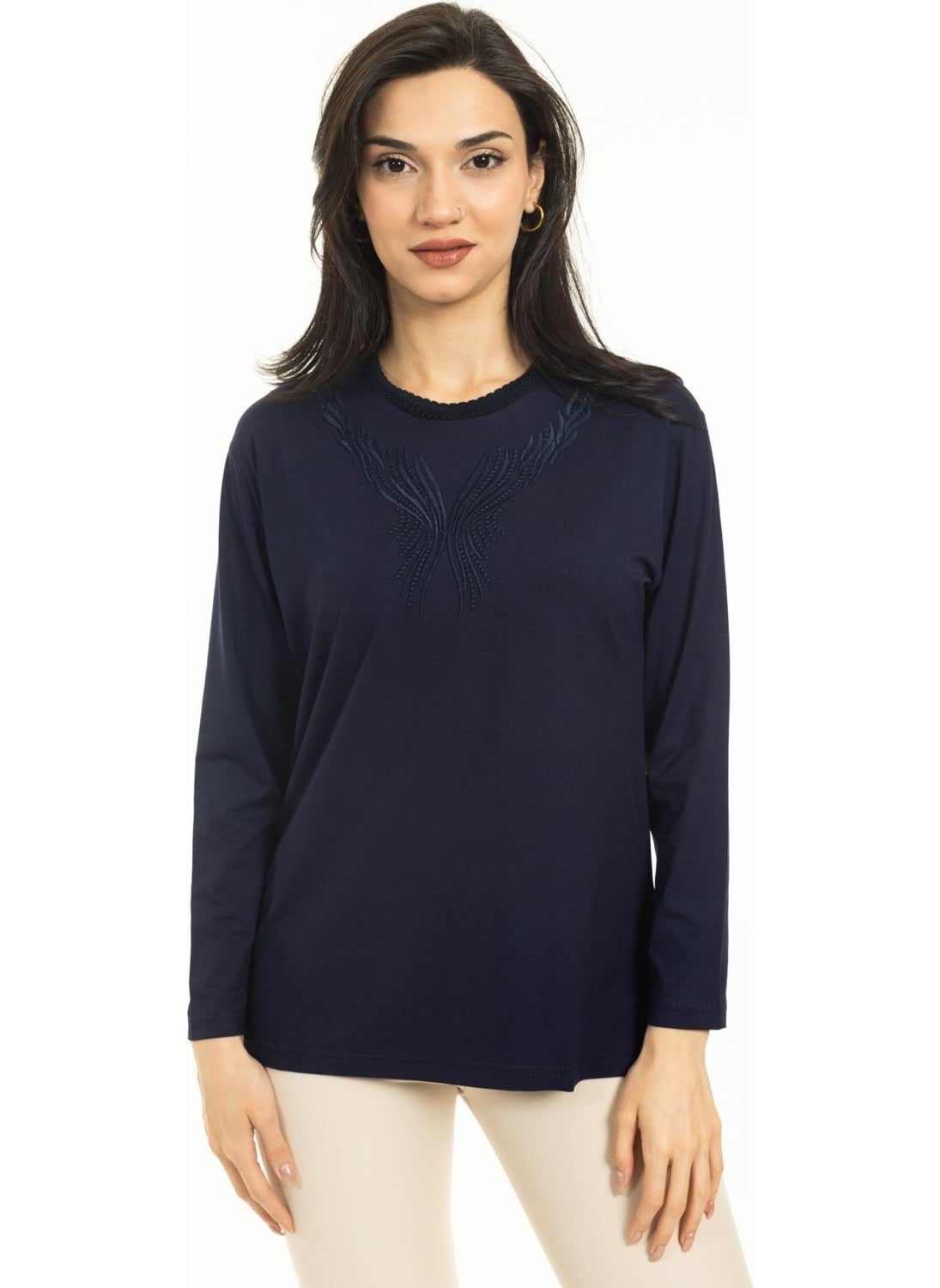 New Season Women Middle Age and Above New Pattern Knitwear Collar Lycra Mother Combed Cotton Blouse 30520