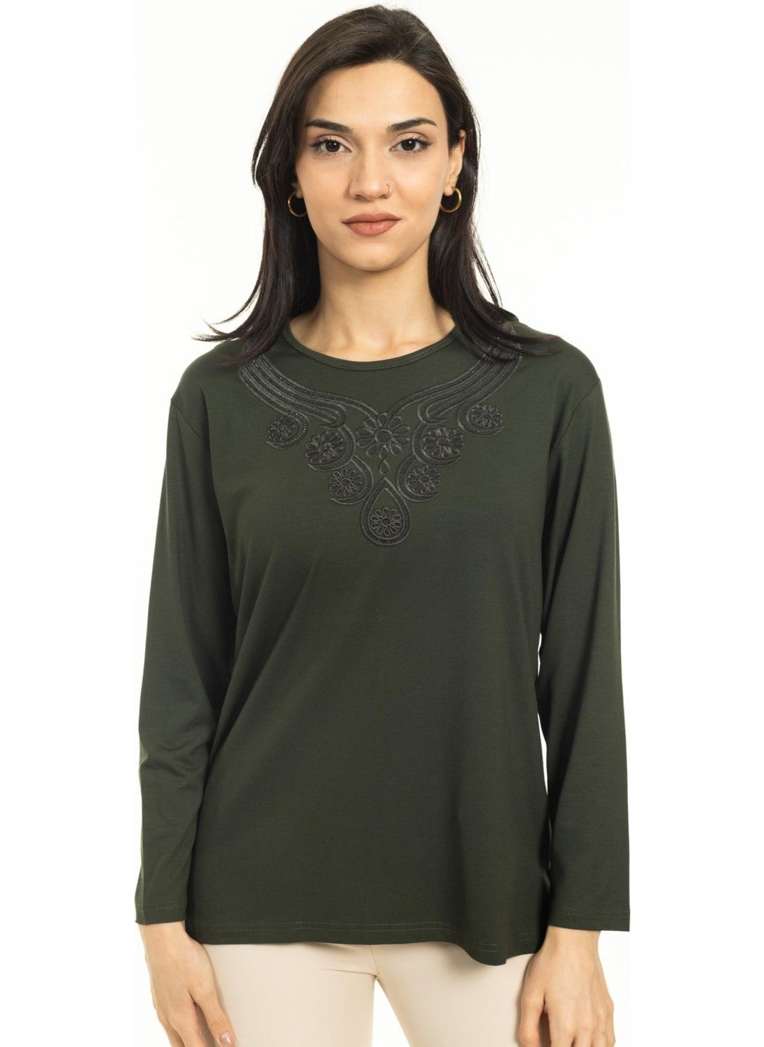 Women Middle Age and Above New Model Round Neck Lycra Mother Combed Cotton Blouse 30550