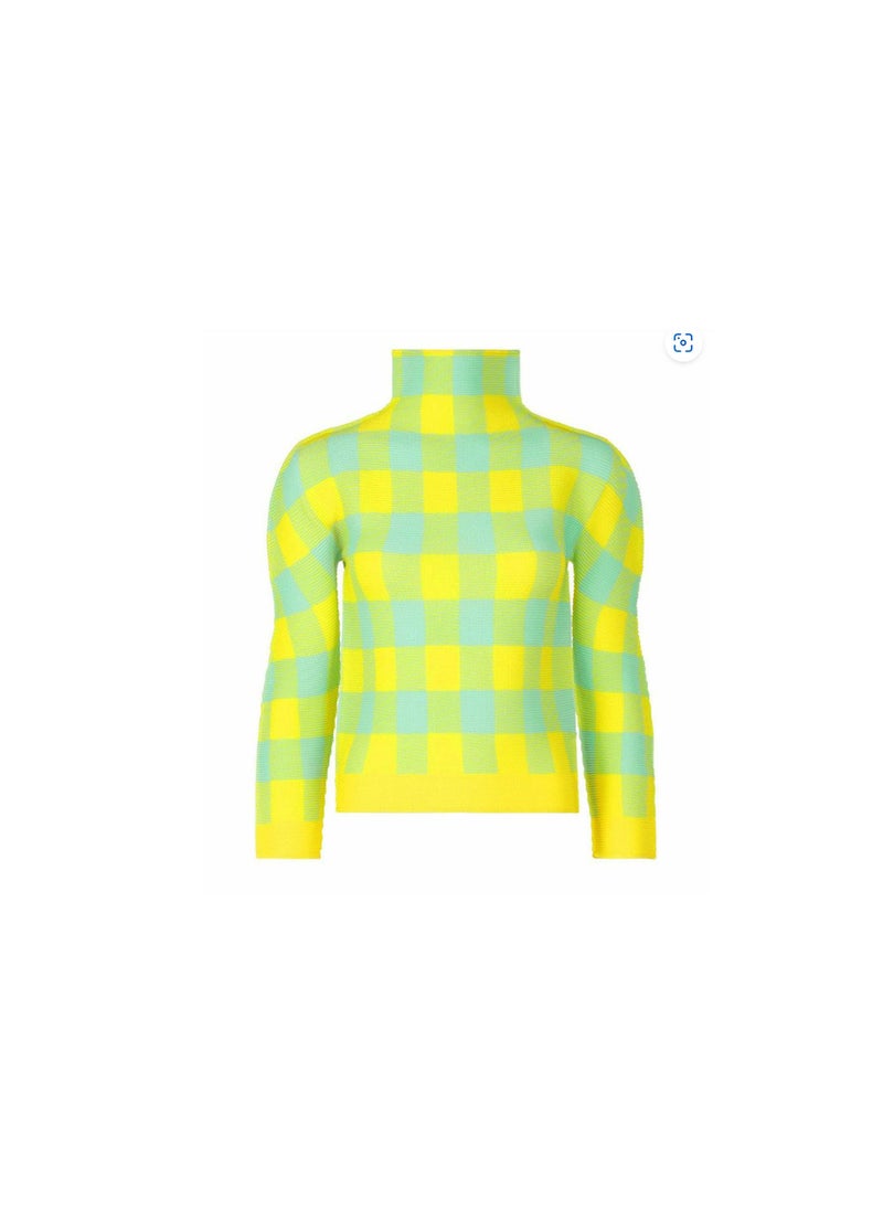 Sanjiang 3 Months New Model 2023 Me Pleated Series Half Polo / Turtle Neck Short Sleeves T-shirt Womens Thin Pullover Top Yellow Blue