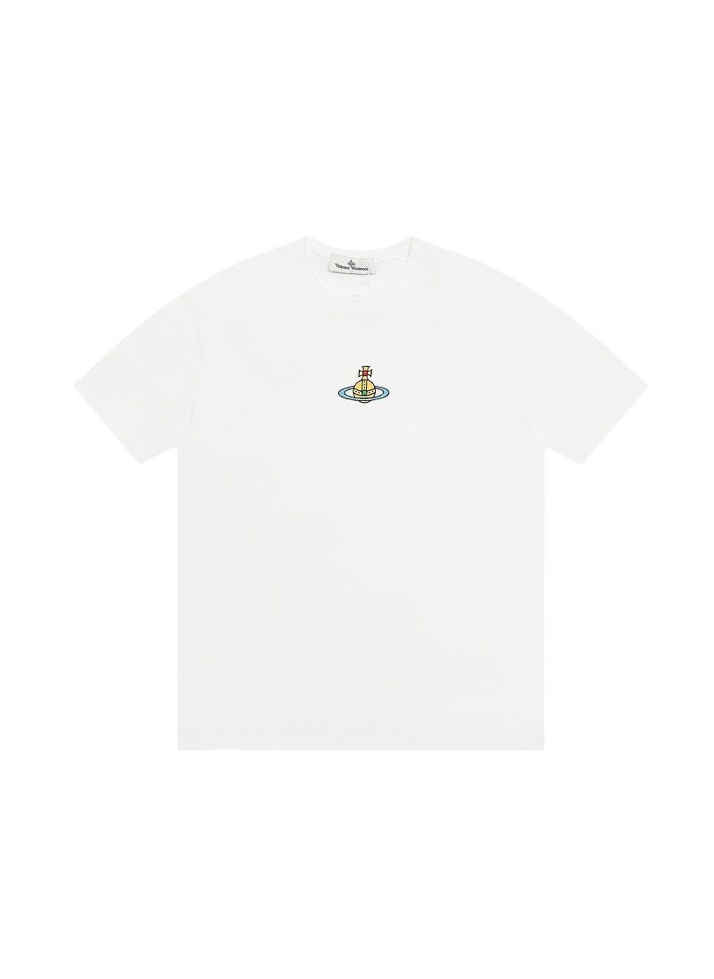 VIVI home Saturn T-shirt INS hot summer new solid color embroidery mens and womens couples short sleeve loose T-shirt White