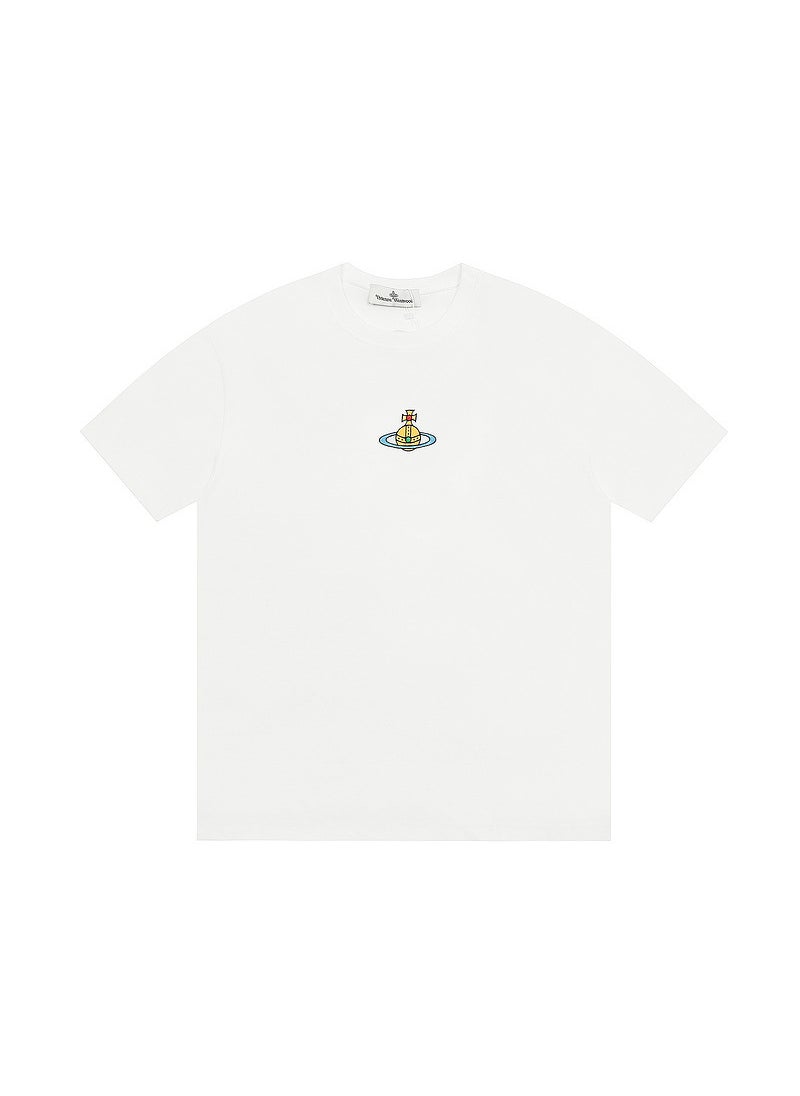 VIVI home Saturn T-shirt INS hot summer new solid color embroidery mens and womens couples short sleeve loose T-shirt Black