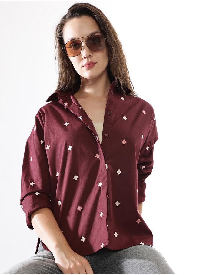 Women Cotton Embroidered Oversized Casual Shirt