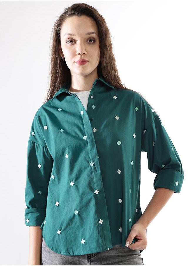 Women Cotton Embroidered Oversized Casual Shirt