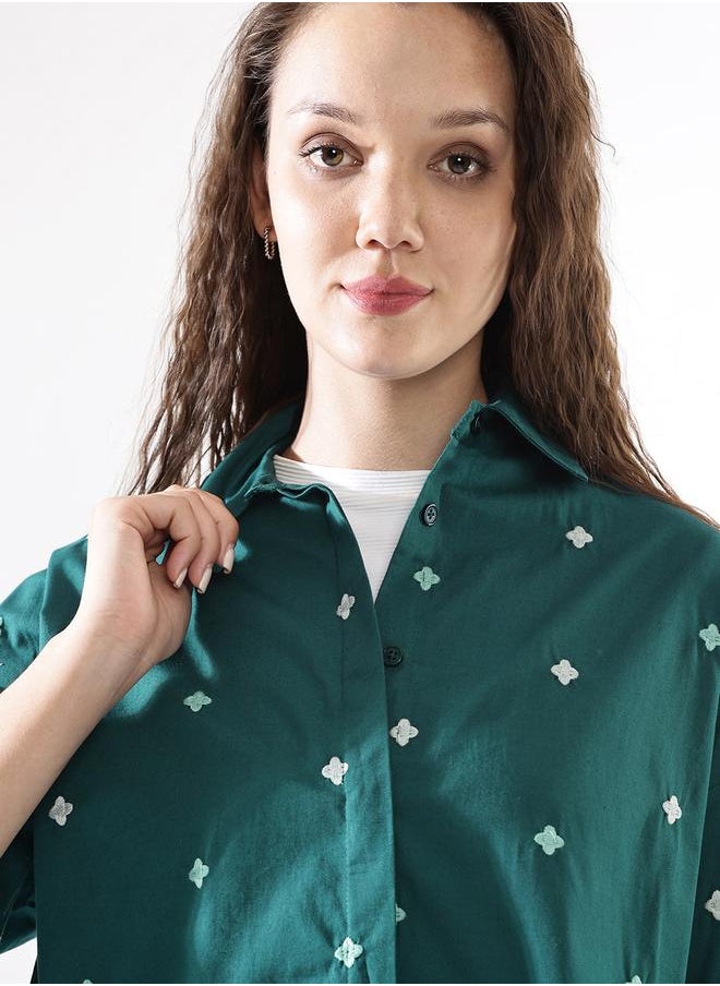 Women Cotton Embroidered Oversized Casual Shirt