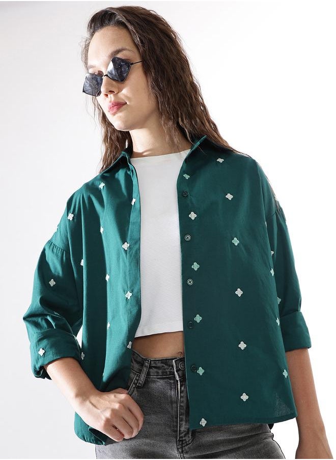 Women Cotton Embroidered Oversized Casual Shirt
