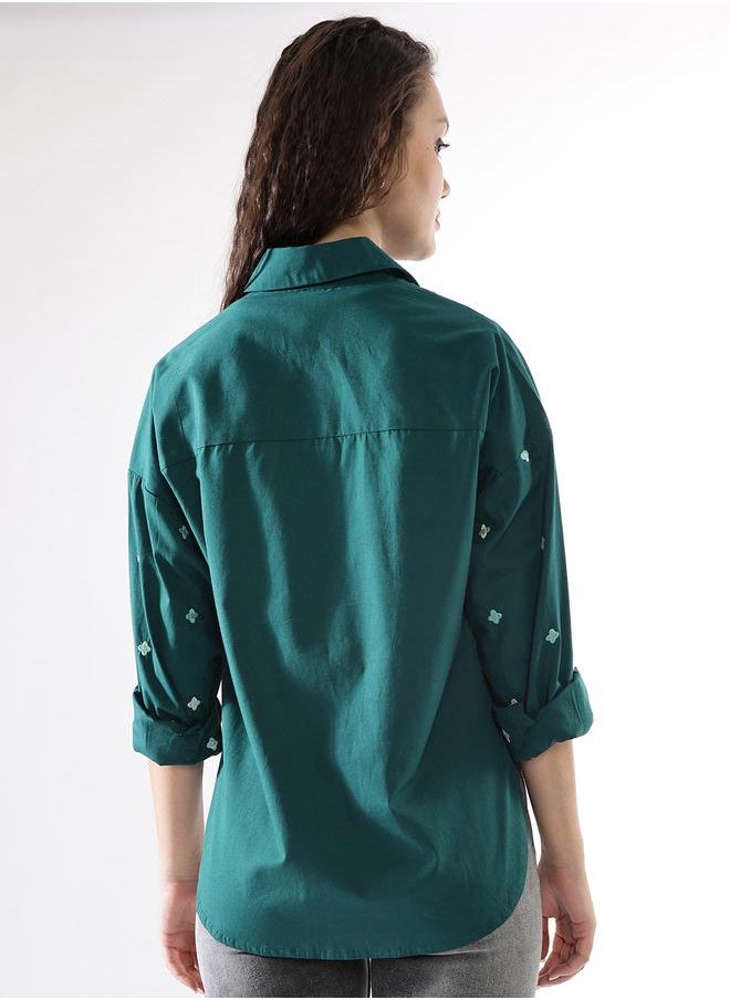 Women Cotton Embroidered Oversized Casual Shirt