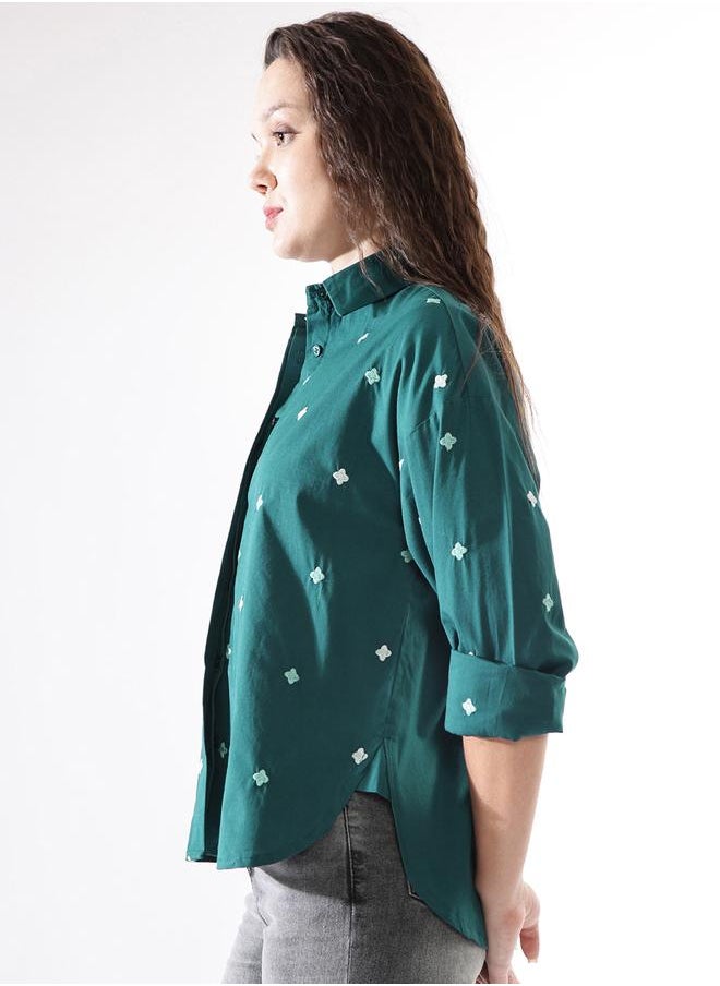 Women Cotton Embroidered Oversized Casual Shirt