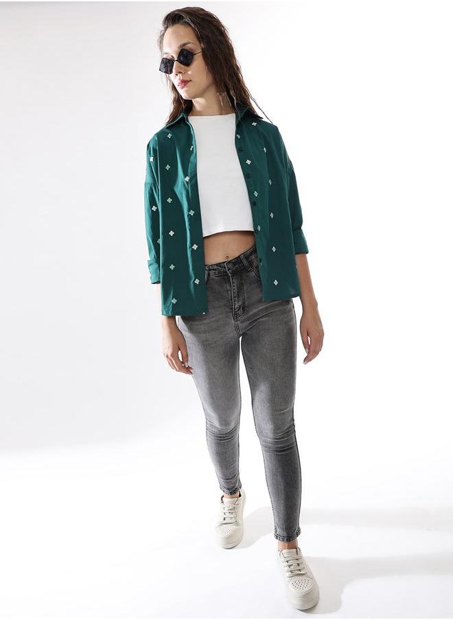 Women Cotton Embroidered Oversized Casual Shirt