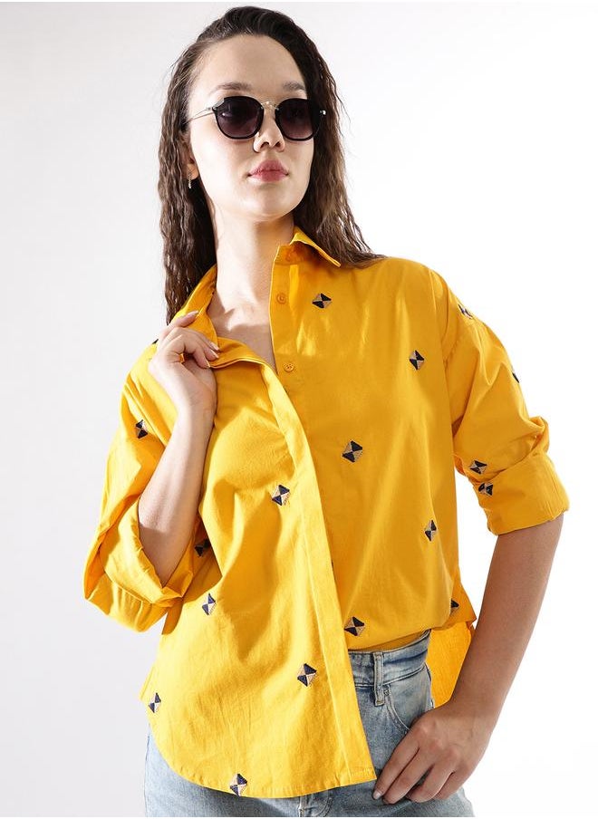Women Cotton Embroidered Oversized Casual Shirt