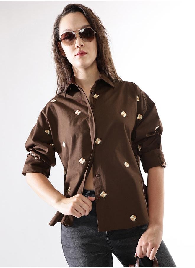 Women Cotton Embroidered Oversized Casual Shirt