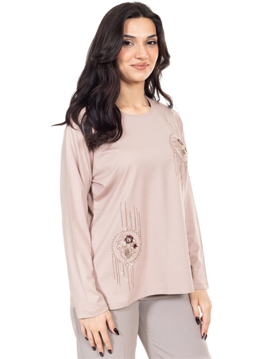 New Season Women's Middle Age and Above Viscose Cross-Stitch Embroidered Luxury Mother's Combed Cotton Blouse 24312