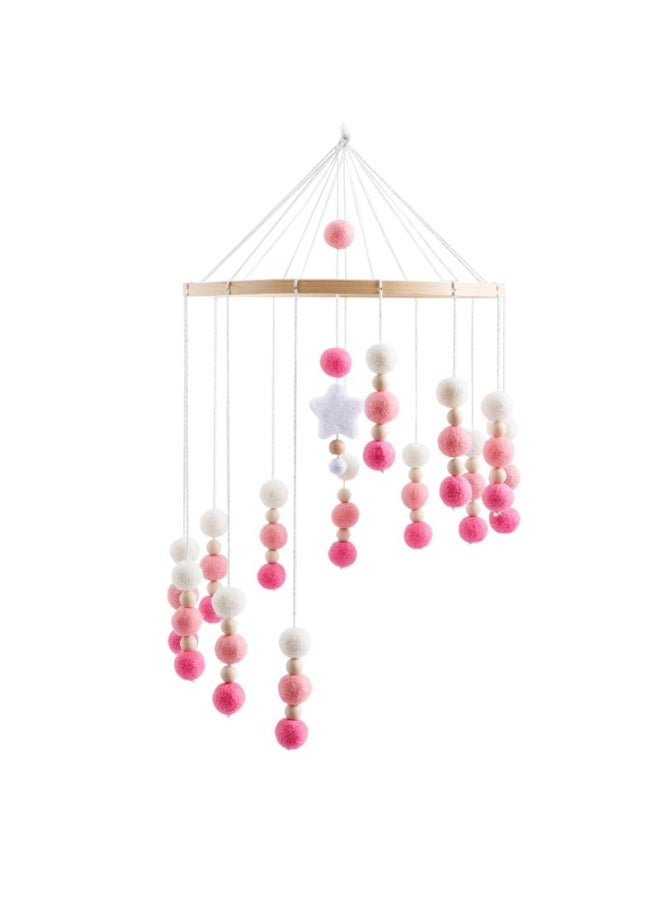 Newborn Baby Soothing Bed Bell Hanging Style Baby Sleeping Wind Chime Rotatable Educational Rocking Bell Toy-Color:Pink Fur Ball Bed Bell
