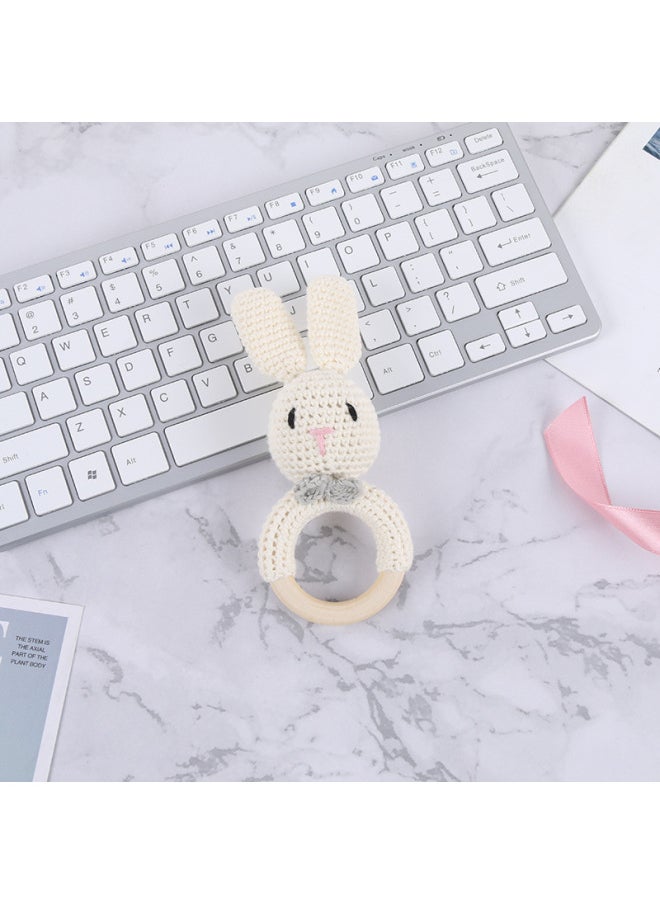 Cartoon Animal Knitted Baby Hand Bell Toy Sound Making Ringing Bell For 0-3 Infants Toddlers Handheld Ringing Toy-Color:Grey Rabbit Woody Circle