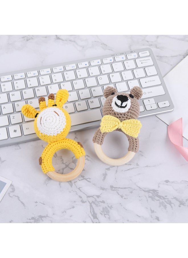 Cartoon Animal Knitted Baby Hand Bell Toy Sound Making Ringing Bell For 0-3 Infants Toddlers Handheld Ringing Toy-Color:Grey Rabbit Woody Circle