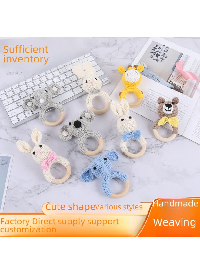 Cartoon Animal Knitted Baby Hand Bell Toy Sound Making Ringing Bell For 0-3 Infants Toddlers Handheld Ringing Toy-Color:Grey Rabbit Woody Circle