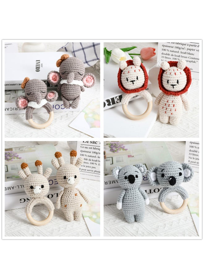 Baby Sensory Rattle Toy Handmade Crochet Animal Rattle Lion Fawn Elephant Newborn Doll Gift-Color:White Cow Rattle