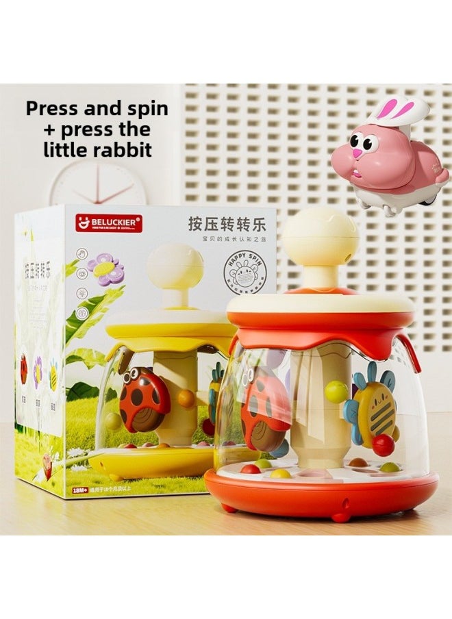 Baby Rattle Toys 0-1 Years Old Baby Press Merry-go-round To Coax Baby Artifact For More Than 6 Months-Color:Laura Red  Gift Box + Press Bunny
