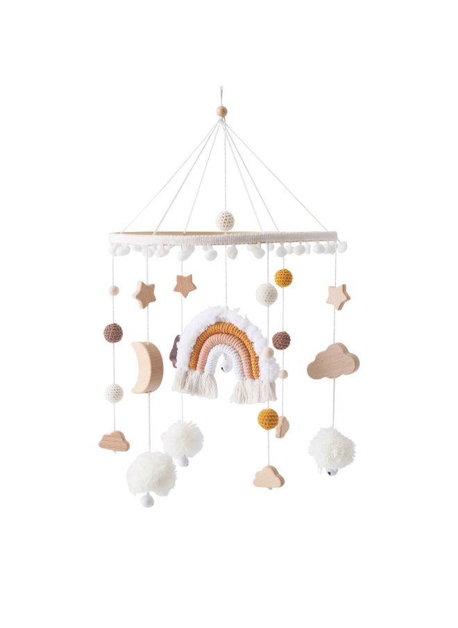 Nordic Style Children's Room Crochet Hanging Ornaments Newborn Baby's Crib Hanging Ornaments Hand-eye Coordination Crochet Doll Bed Bell-Colour:Rainbow Cloud Bed Bell Brown