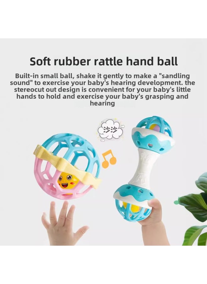 Baby Toys 0-1 Years Old Puzzle Rattle Chase Ball Sand Hammer Baby Infant Newborn Can Bite Toys Wholesale-Color:Audio-Visual Three-piece Set + Dumbbell Bar + Red Ball + Black And White Ball