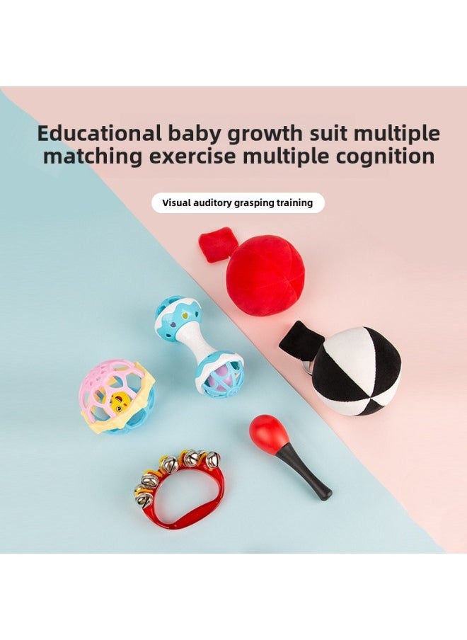 Baby Toys 0-1 Years Old Puzzle Rattle Chase Ball Sand Hammer Baby Infant Newborn Can Bite Toys Wholesale-Color:Audio-Visual Three-piece Set + Dumbbell Bar + Red Ball + Black And White Ball