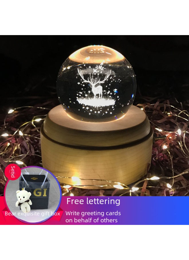Creative Rotating Music Box Deer Birthday Eight-tone Box Crystal Ball Music Gift For Girls Valentine's Day Gift-Color:Wheel-Dimensions:APP Colorful Bluetooth Audio