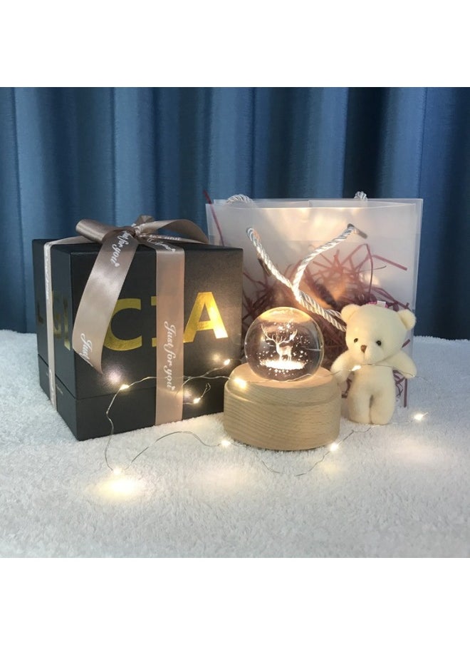 Creative Rotating Music Box Deer Birthday Eight-tone Box Crystal Ball Music Gift For Girls Valentine's Day Gift-Color:Wheel-Dimensions:APP Colorful Bluetooth Audio