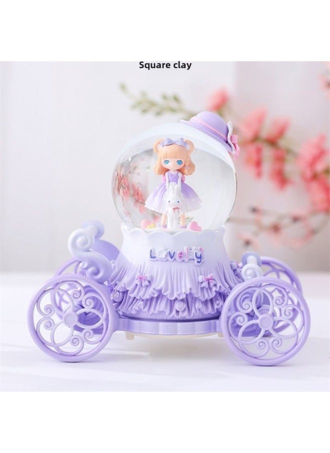 6-12 Years Old Children Girls Crystal Ball Music Box Princess Carriage Rotating Music Box Girls Birthday Christmas-Color:Princess Leta Powder-Size:Large Carriage Music + Lanterns + Automatic Snow + Rotation