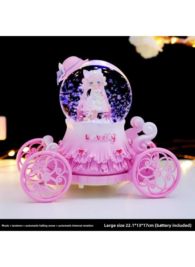 6-12 Years Old Children Girls Crystal Ball Music Box Princess Carriage Rotating Music Box Girls Birthday Christmas-Color:Princess Leta Powder-Size:Large Carriage Music + Lanterns + Automatic Snow + Rotation