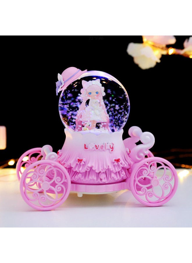 6-12 Years Old Children Girls Crystal Ball Music Box Princess Carriage Rotating Music Box Girls Birthday Christmas-Color:Princess Leta Powder-Size:Large Carriage Music + Lanterns + Automatic Snow + Rotation