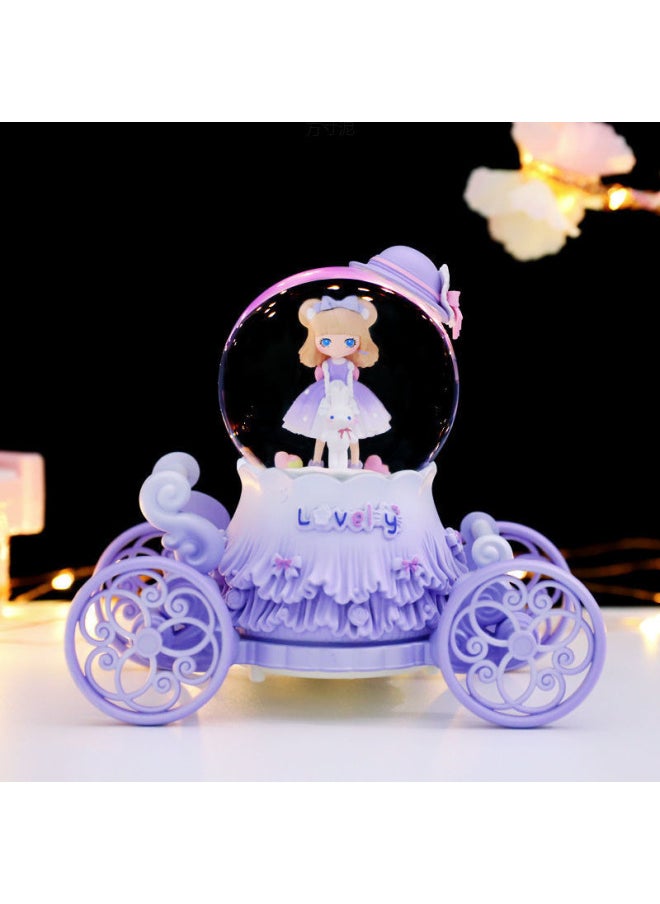 6-12 Years Old Children Girls Crystal Ball Music Box Princess Carriage Rotating Music Box Girls Birthday Christmas-Color:Princess Leta Powder-Size:Large Carriage Music + Lanterns + Automatic Snow + Rotation