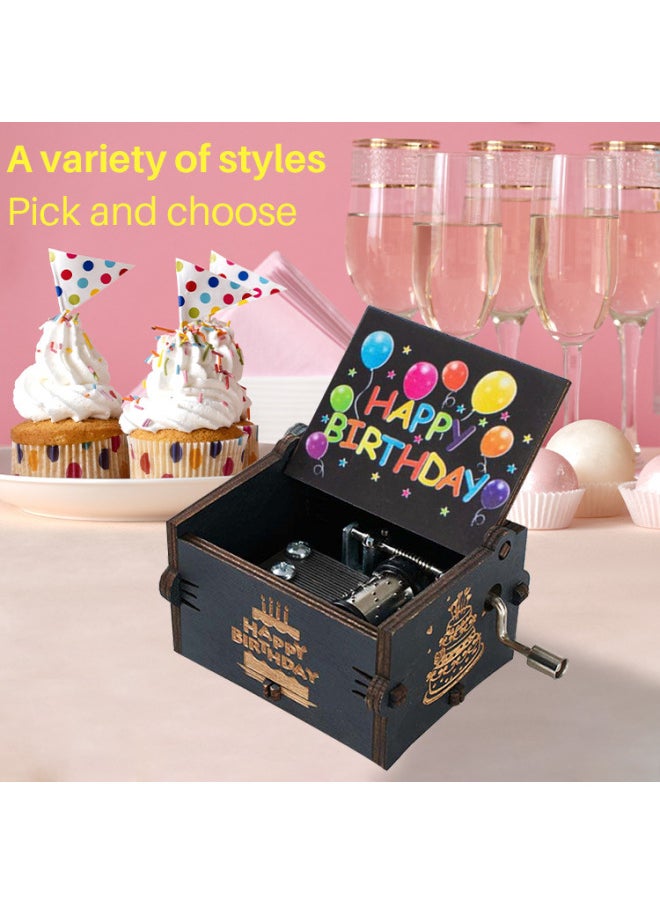 Happy Birthday Music Box Hand Wooden Music Box Mini Music Box Ornaments Creative Vintage Birthday Gift-Color:Pink Birthday Sr0011-Size:6.4x5.2x4.2cm