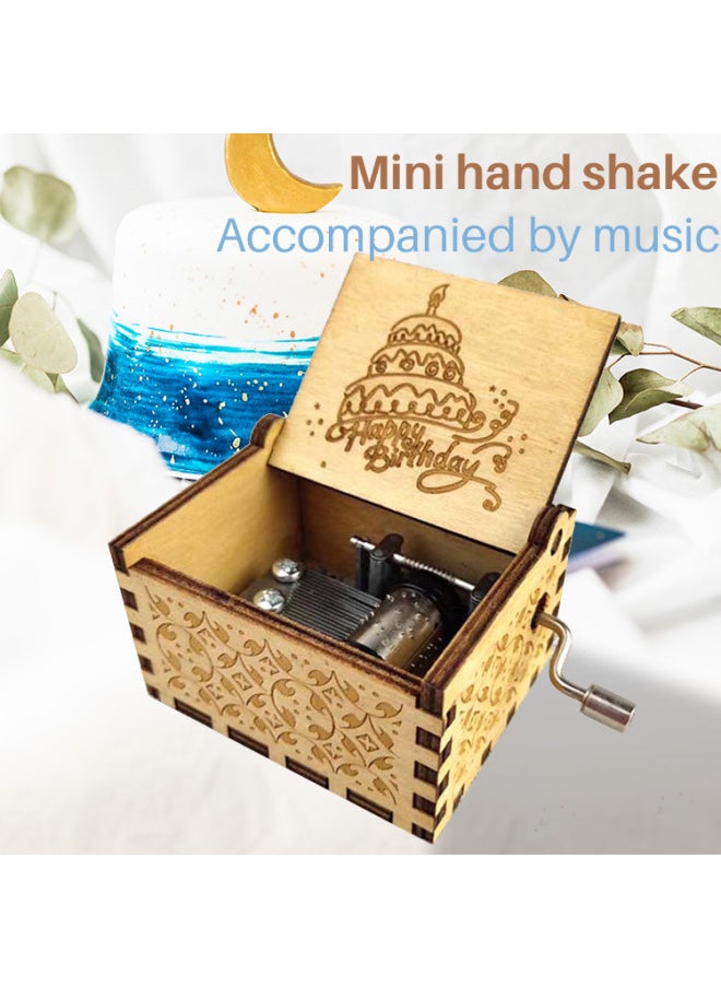 Happy Birthday Music Box Hand Wooden Music Box Mini Music Box Ornaments Creative Vintage Birthday Gift-Color:Pink Birthday Sr0011-Size:6.4x5.2x4.2cm