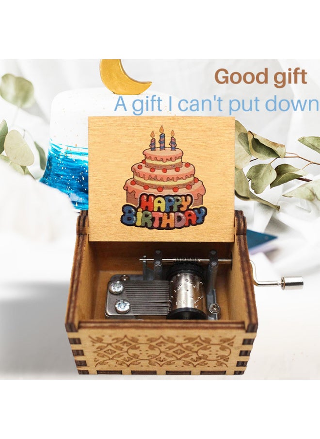 Happy Birthday Music Box Hand Wooden Music Box Mini Music Box Ornaments Creative Vintage Birthday Gift-Color:Pink Birthday Sr0011-Size:6.4x5.2x4.2cm